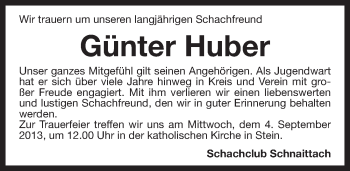 Traueranzeige von Günter Huber von Pegnitz-Zeitung